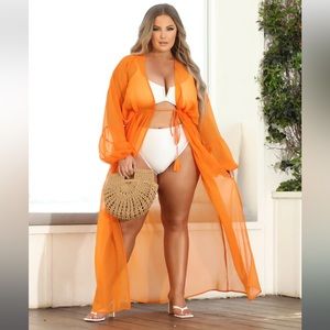 FashionNova Orange Sheer Swim Cover Up - Size 2X